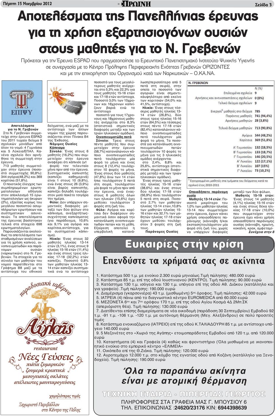 με την επιχορήγηση του Οργανισμού κατά των Ναρκωτικών Ο.ΚΑ.ΝΑ. Αποτελέσματα για το Ν. Γρεβενών Στο Ν.