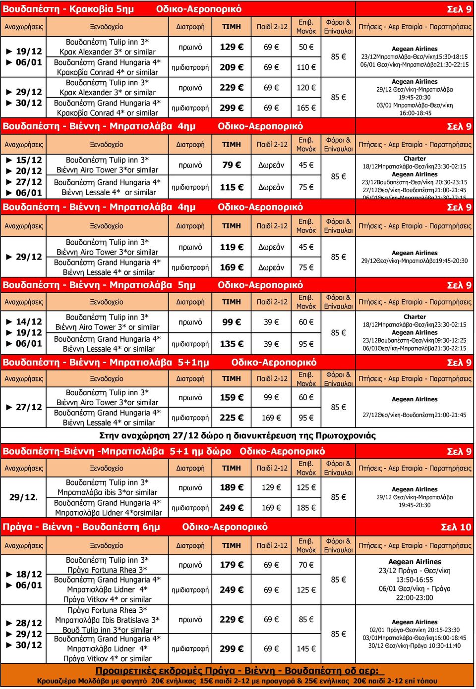 Μπρατισλάβα 4ημ Οδικο-Αεροπορικό 15/12 20/12 27/12 06/01 Βουδαπέστη Tulip inn 3* Βιέννη Airo Tower 3*or similar Βουδαπέστη Grand Hungaria 4* Βιέννη Lessale 4* or similar πρωινό 79 Δωρεάν 45