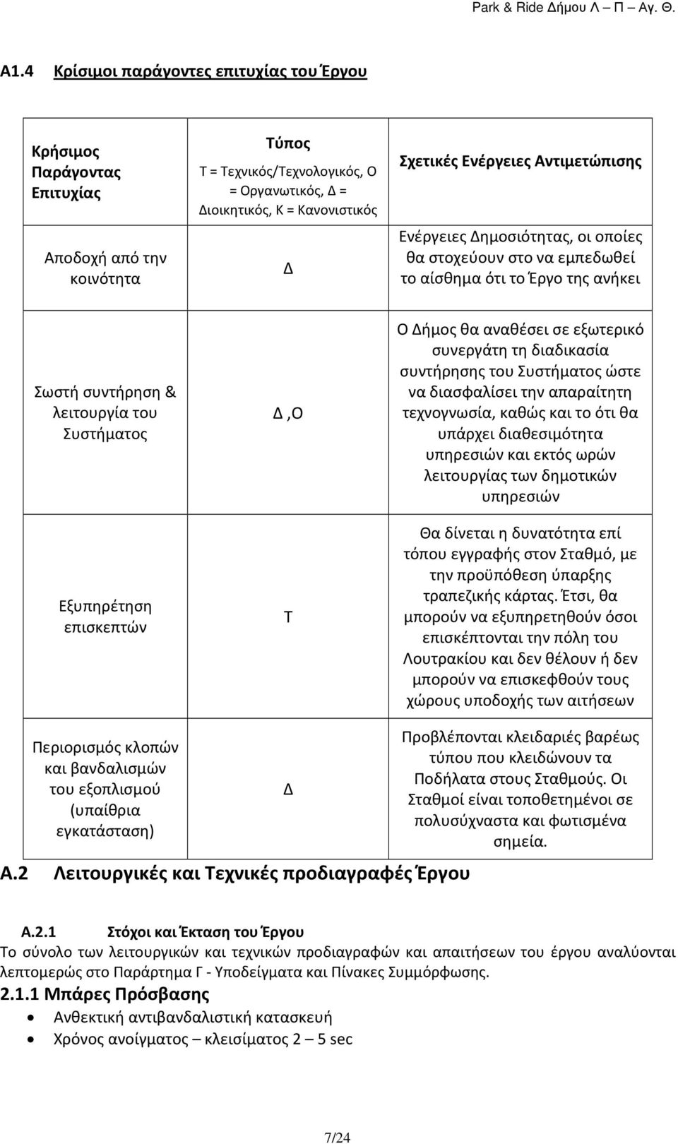 Δήμος θα αναθέσει σε εξωτερικό συνεργάτη τη διαδικασία συντήρησης του Συστήματος ώστε να διασφαλίσει την απαραίτητη τεχνογνωσία, καθώς και το ότι θα υπάρχει διαθεσιμότητα υπηρεσιών και εκτός ωρών