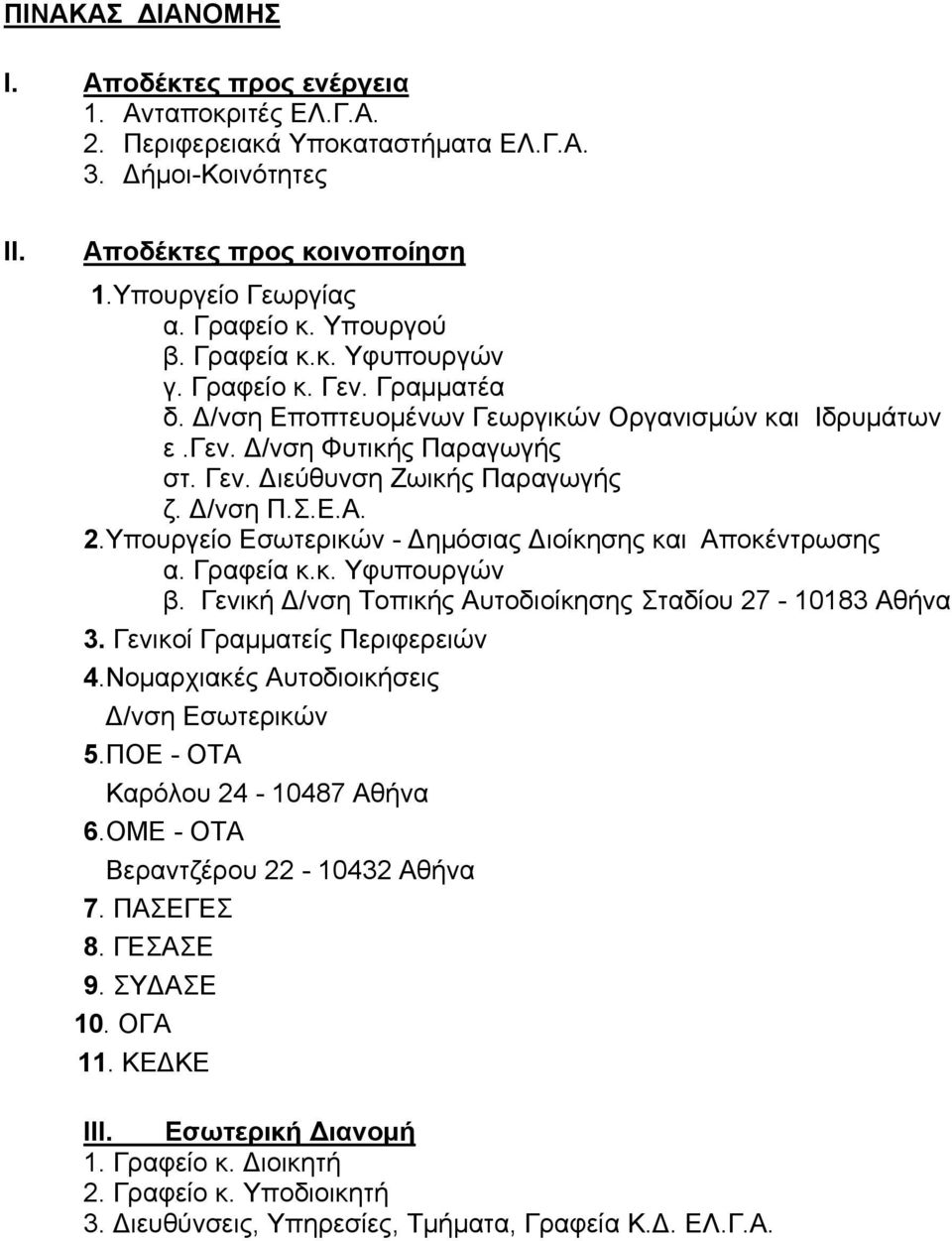 Ε.Α. 2.Υπουργείο Εσωτερικών - ηµόσιας ιοίκησης και Αποκέντρωσης α. Γραφεία κ.κ. Υφυπουργών β. Γενική /νση Τοπικής Αυτοδιοίκησης Σταδίου 27-10183 Αθήνα 3. Γενικοί Γραµµατείς Περιφερειών 4.