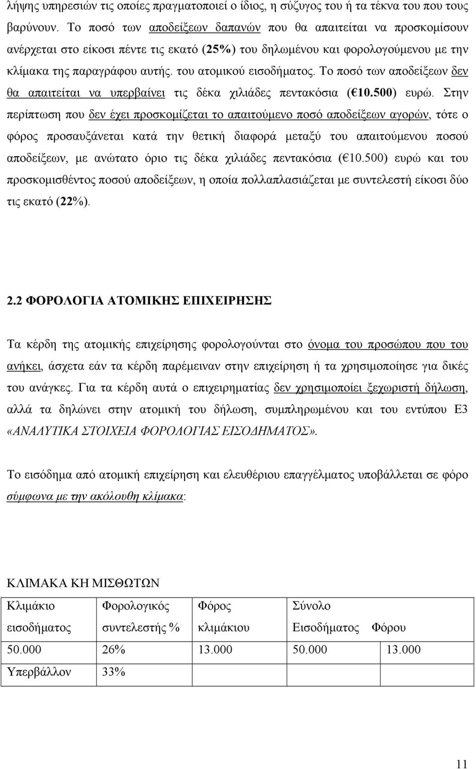 του ατομικού εισοδήματος. Το ποσό των αποδείξεων δεν θα απαιτείται να υπερβαίνει τις δέκα χιλιάδες πεντακόσια ( 10.500) ευρώ.