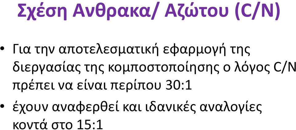 κομποστοποίησης ο λόγος C/N πρέπει να είναι