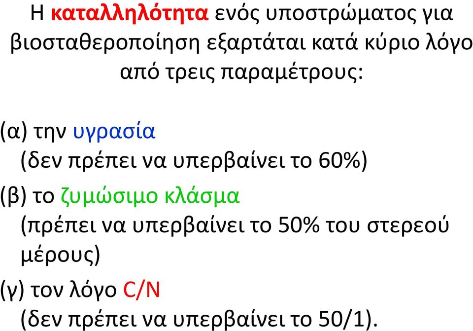 υπερβαίνει το 60%) (β) το ζυμώσιμο κλάσμα (πρέπει να υπερβαίνει το