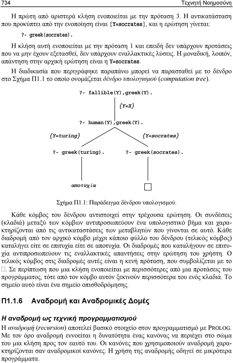 Η µοναδική, λοιπόν, απάντηση στην αρχική ερώτηση είναι η Y=socrates. Η διαδικασία που περιγράφηκε παραπάνω µπορεί να παρασταθεί µε το δένδρο στο Σχήµα Π1.