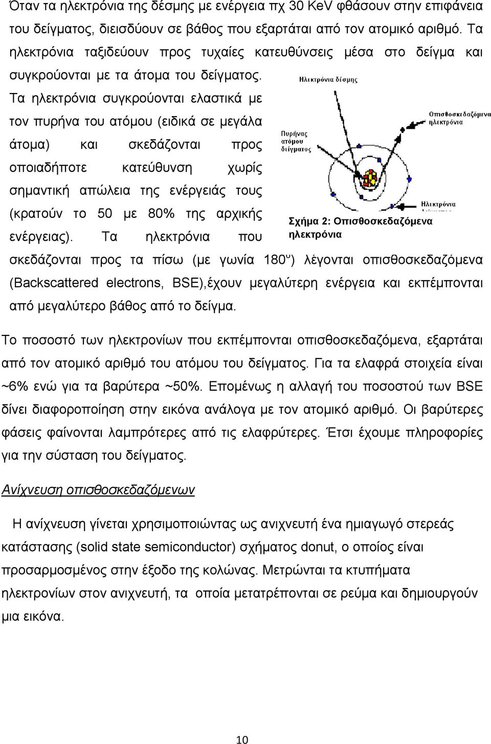 Τα ηλεκτρόνια συγκρούονται ελαστικά με τον πυρήνα του ατόμου (ειδικά σε μεγάλα άτομα) και σκεδάζονται προς οποιαδήποτε κατεύθυνση χωρίς σημαντική απώλεια της ενέργειάς τους (κρατούν το 50 με 80% της