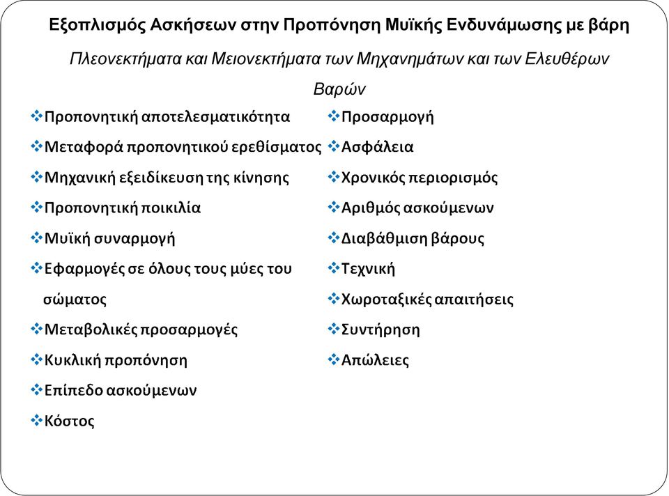 βάρη Πλεονεκτήµατα και