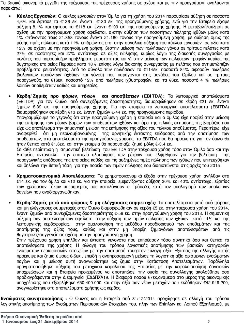 ενώ για την Εταιρεία είχαμε αύξηση 8,1% και έφτασε τα 118 εκ. έναντι 109 εκ. της προηγούμενης χρήσης.