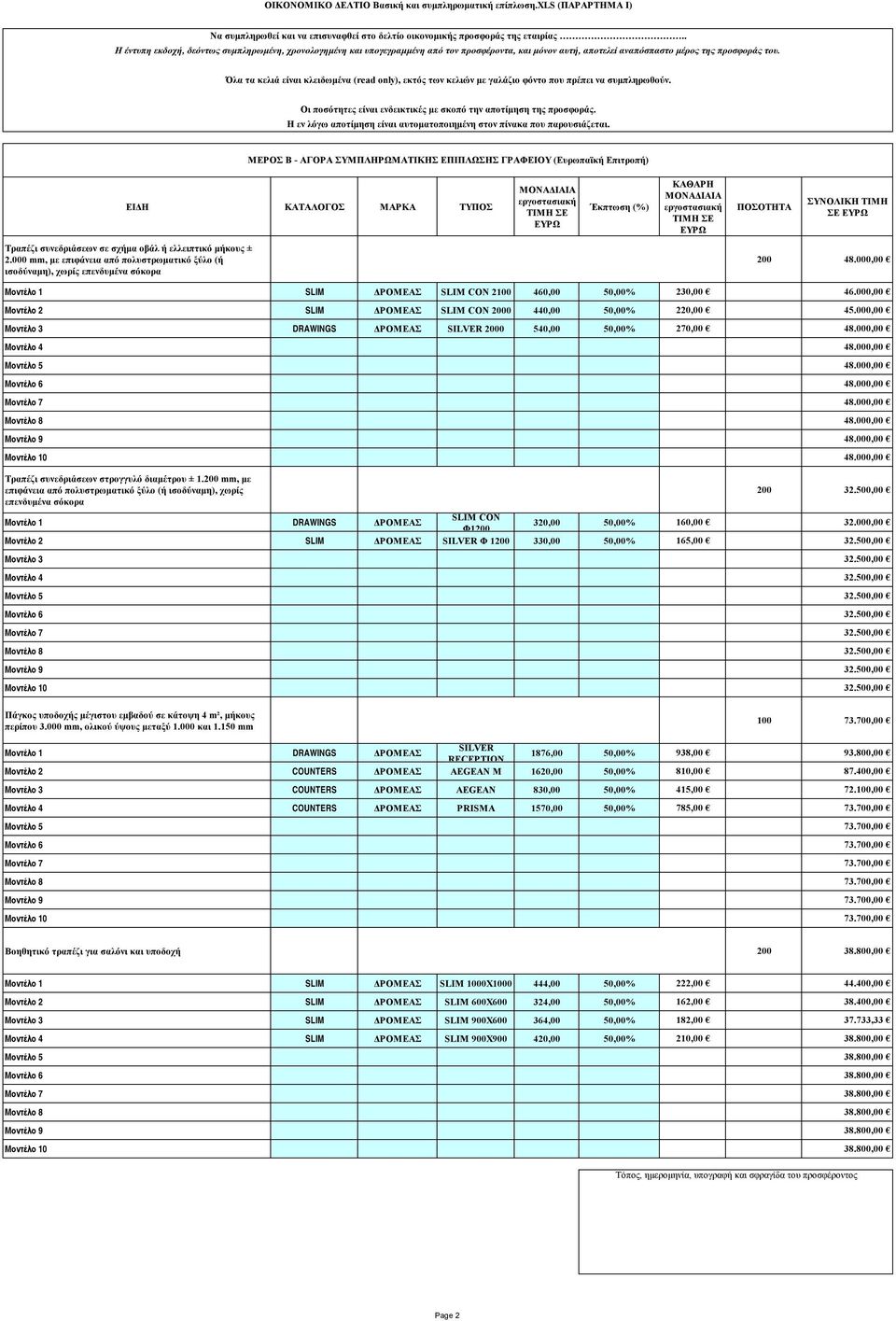 000,00 Μοντέλο 2 SLIM ΔΡΟΜΕΑΣ SLIM CON 2000 440,00 50,00% 220,00 45.000,00 Μοντέλο 3 DRAWINGS ΔΡΟΜΕΑΣ SILVER 2000 540,00 50,00% 270,00 48.000,00 Μοντέλο 4 48.000,00 Μοντέλο 5 48.000,00 Μοντέλο 6 48.