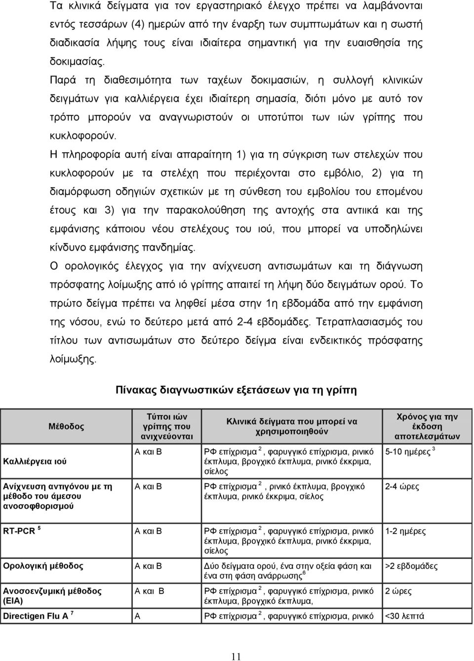 Παρά τη διαθεσιµότητα των ταχέων δοκιµασιών, η συλλογή κλινικών δειγµάτων για καλλιέργεια έχει ιδιαίτερη σηµασία, διότι µόνο µε αυτό τον τρόπο µπορούν να αναγνωριστούν οι υποτύποι των ιών γρίπης που