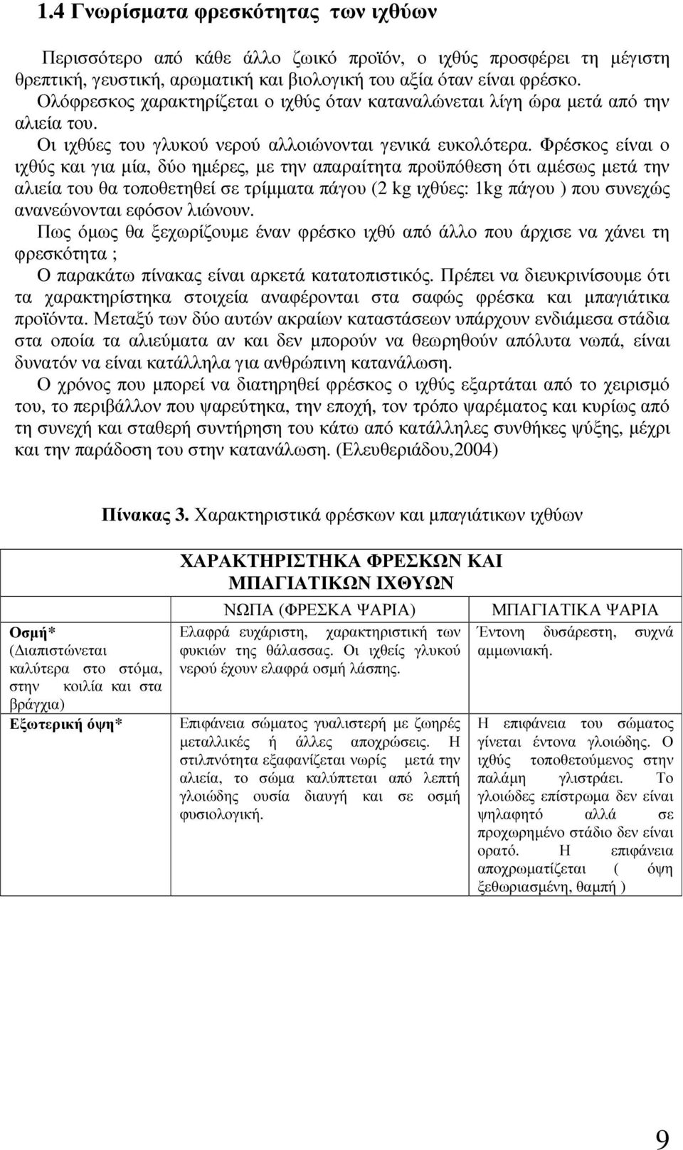 Φρέσκος είναι ο ιχθύς και για µία, δύο ηµέρες, µε την απαραίτητα προϋπόθεση ότι αµέσως µετά την αλιεία του θα τοποθετηθεί σε τρίµµατα πάγου (2 kg ιχθύες: 1kg πάγου ) που συνεχώς ανανεώνονται εφόσον