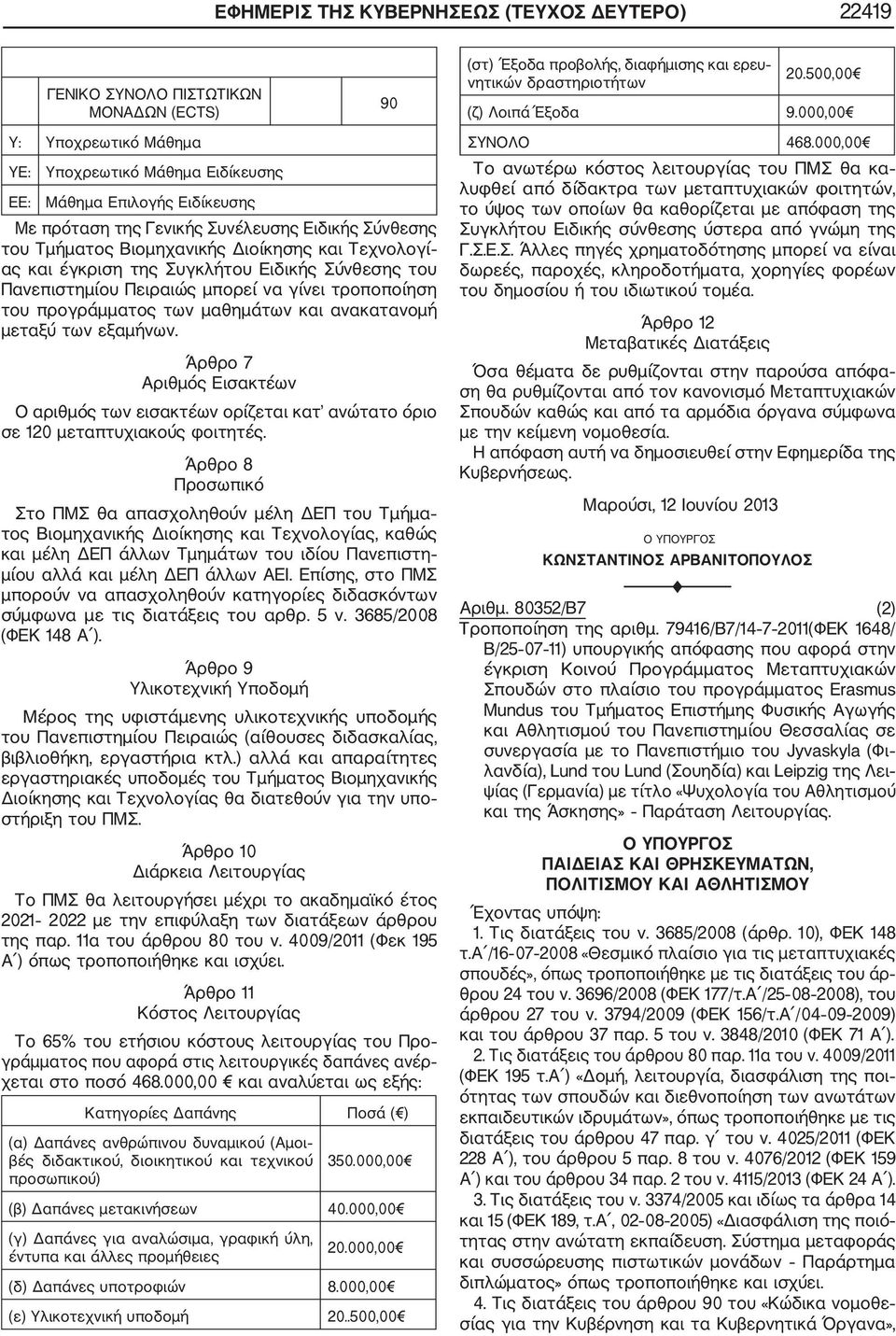 Συγκλήτου Ειδικής Σύνθεσης του Πανεπιστημίου Πειραιώς μπορεί να γίνει τροποποίηση του προγράμματος των μαθημάτων και ανακατανομή μεταξύ των εξαμήνων.