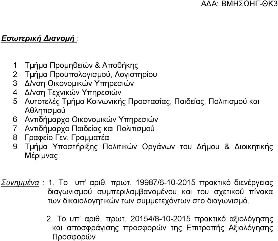 Γραμματέα 9 Τμήμα Υποστήριξης Πολιτικών Οργάνων του Δήμου & Διοικητικής Μέριμνας Συνημμένα : 1. Το υπ' αριθ. πρωτ.