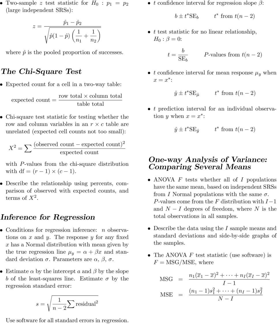 r c table are unrelated (expected cell counts not too small): X 2 = (observed count expected count) 2 expected count with P -values from the chi-square distribution with df = (r 1) (c 1).