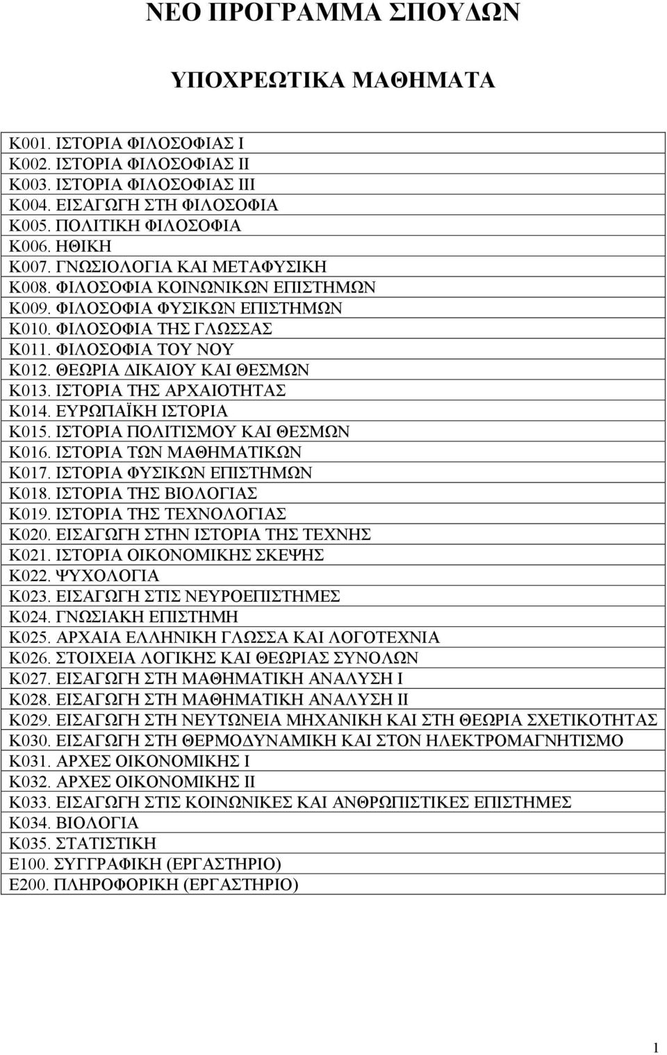 ΙΣΤΟΡΙΑ ΤΗΣ ΑΡΧΑΙΟΤΗΤΑΣ K014. ΕΥΡΩΠΑΪΚΗ ΙΣΤΟΡΙΑ K015. ΙΣΤΟΡΙΑ ΠΟΛΙΤΙΣΜΟΥ ΚΑΙ ΘΕΣΜΩΝ K016. ΙΣΤΟΡΙΑ ΤΩΝ ΜΑΘΗΜΑΤΙΚΩΝ K017. ΙΣΤΟΡΙΑ ΦΥΣΙΚΩΝ ΕΠΙΣΤΗΜΩΝ K018. ΙΣΤΟΡΙΑ ΤΗΣ ΒΙΟΛΟΓΙΑΣ K019.