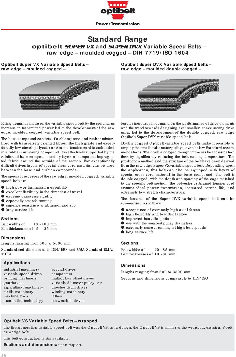 cogged, variable speed belt. The base compound consists of a chloroprene and rubber mixture filled with transversely oriented fibres.