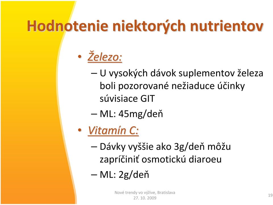 účinky súvisiace GIT ML: 45mg/deň Vitamín n C: Dávky