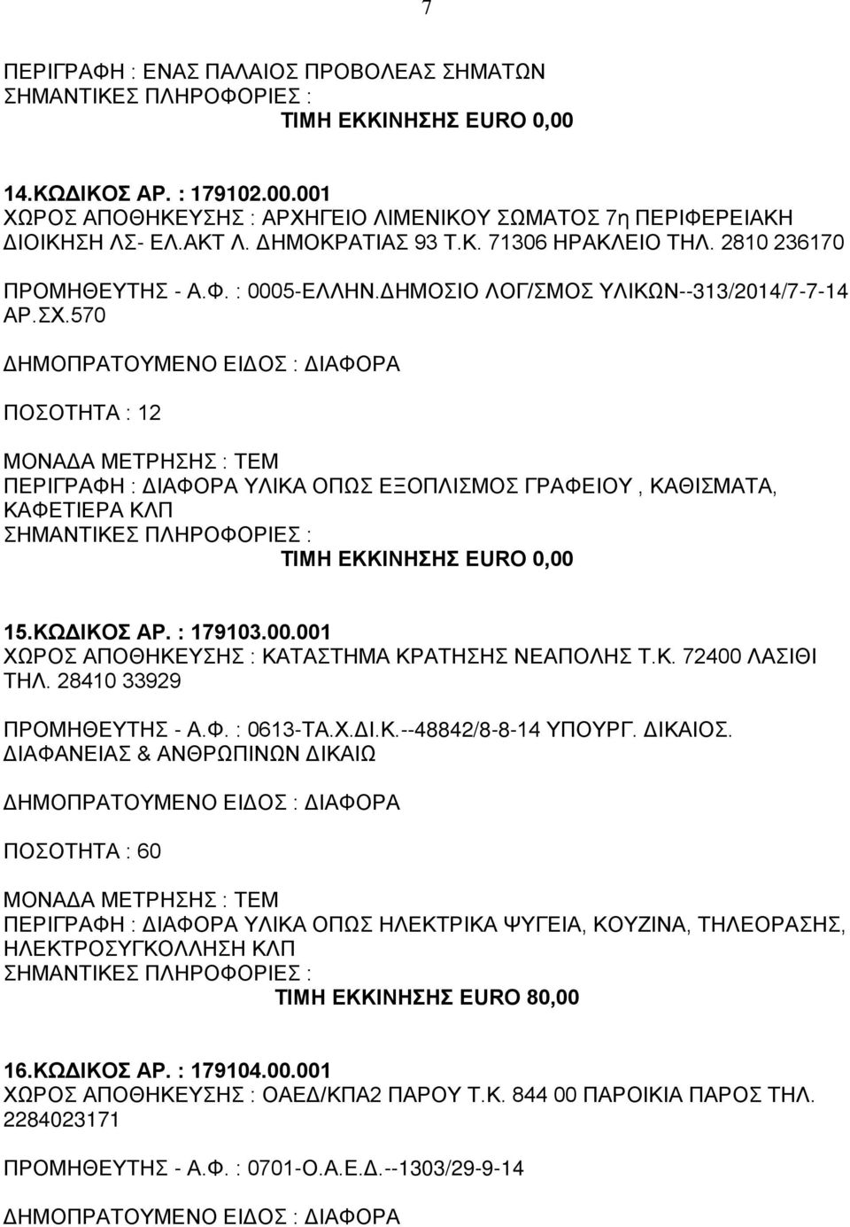 : 179103.00.001 ΧΩΡΟΣ ΑΠΟΘΗΚΕΥΣΗΣ : ΚΑΤΑΣΤΗΜΑ ΚΡΑΤΗΣΗΣ ΝΕΑΠΟΛΗΣ Τ.Κ. 72400 ΛΑΣΙΘΙ ΤΗΛ. 28410 33929 ΠΡΟΜΗΘΕΥΤΗΣ - Α.Φ. : 0613-ΤΑ.Χ.ΔΙ.Κ.--48842/8-8-14 ΥΠΟΥΡΓ. ΔΙΚΑΙΟΣ.
