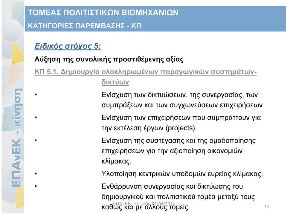 Ενίσχυση των επιχειρήσεων που συμπράττουν για την εκτέλεση έργων (projects).