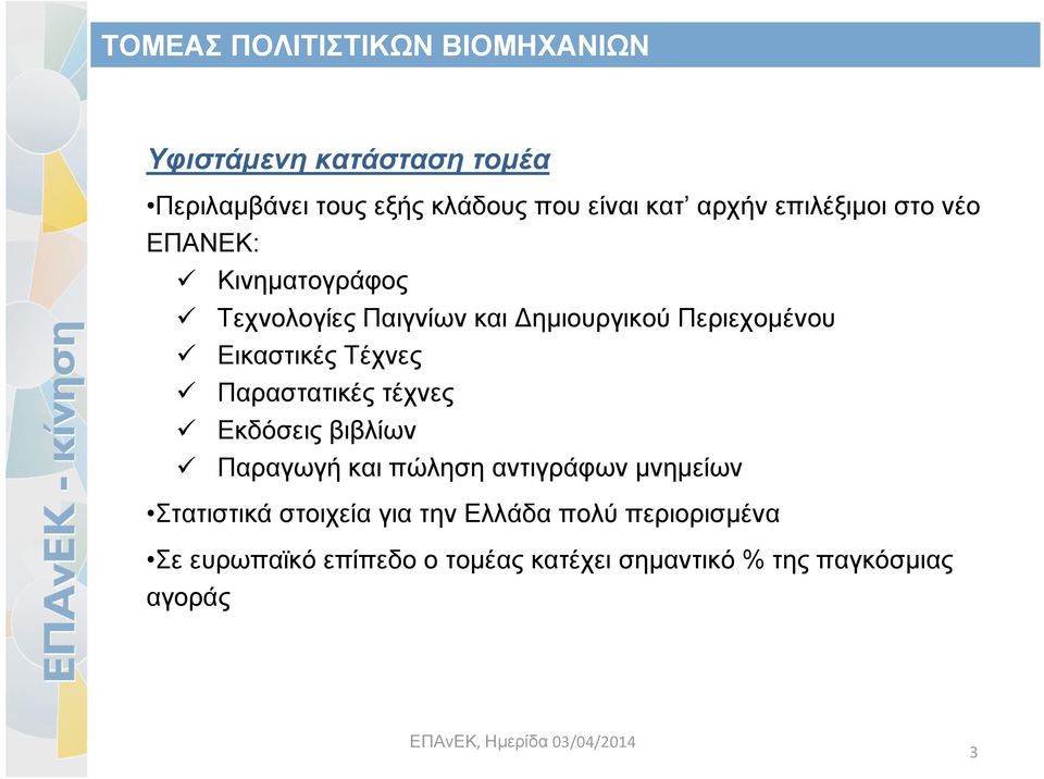 Παραστατικές τέχνες Εκδόσεις βιβλίων Παραγωγή και πώληση αντιγράφων μνημείων Στατιστικά στοιχεία