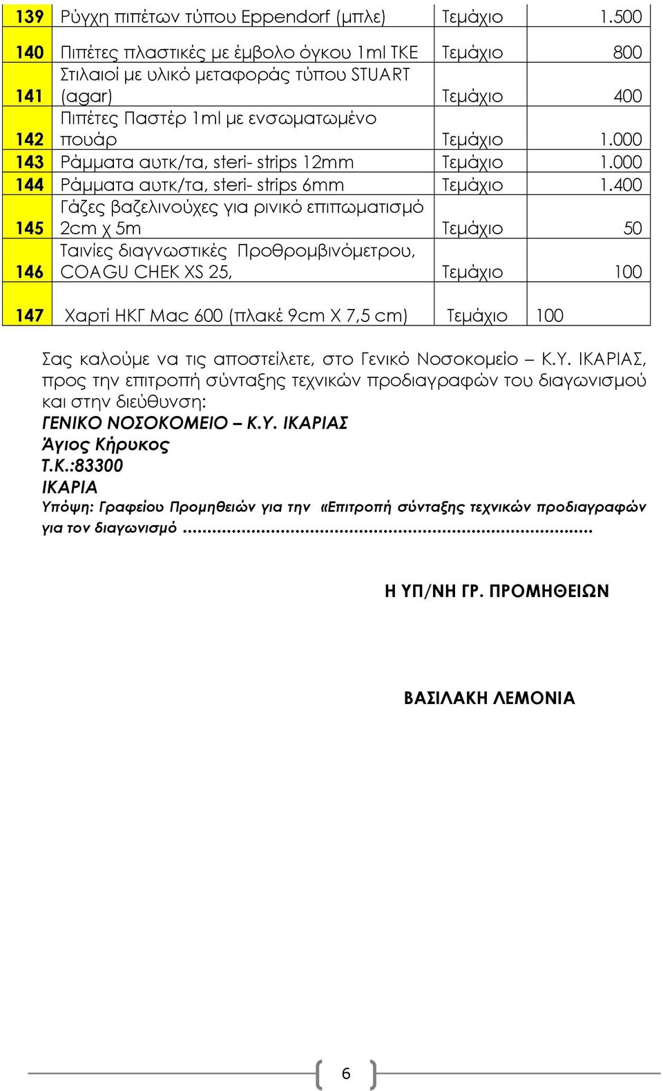 000 143 Ράµµατα αυτκ/τα, steri- strips 12mm Τεµάχιο 1.000 144 Ράµµατα αυτκ/τα, steri- strips 6mm Τεµάχιο 1.