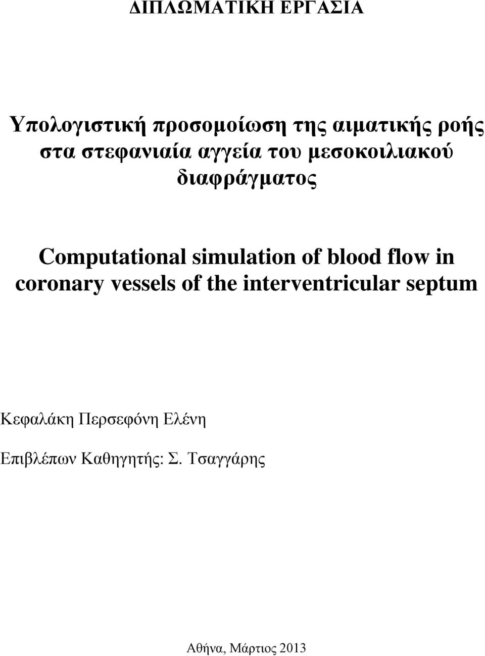 simulation of blood flow in coronary vessels of the interventricular