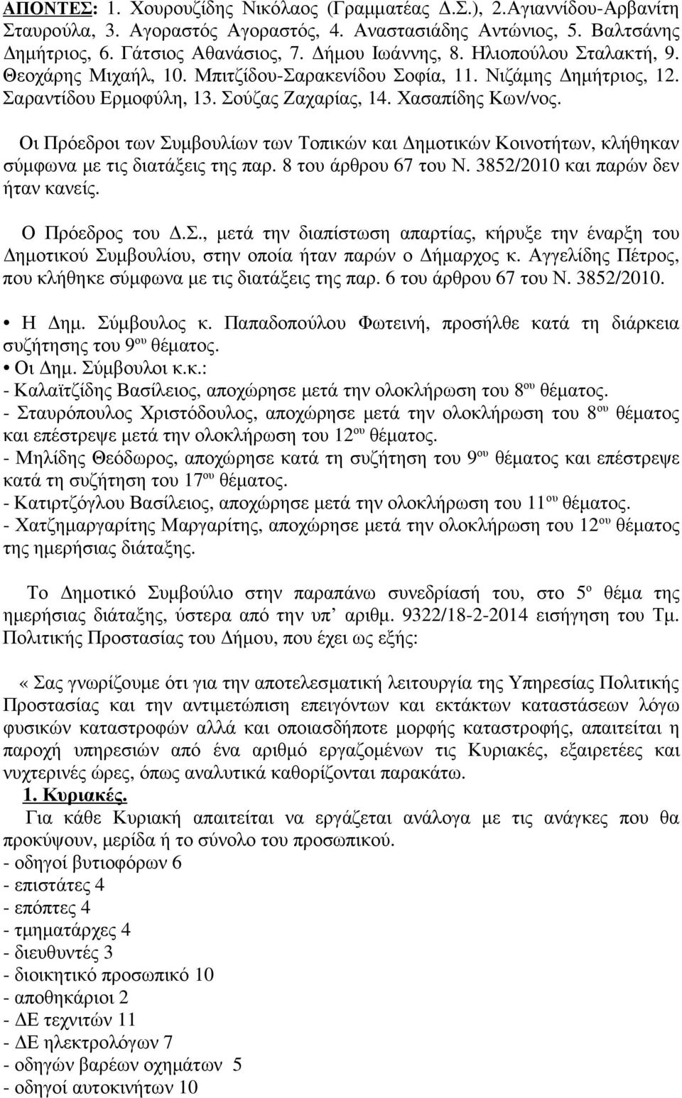 Οι Πρόεδροι των Συµβουλίων των Τοπικών και ηµοτικών Κοινοτήτων, κλήθηκαν σύµφωνα µε τις διατάξεις της παρ. 8 του άρθρου 67 του Ν. 3852/2010 και παρών δεν ήταν κανείς. Ο Πρόεδρος του.σ., µετά την διαπίστωση απαρτίας, κήρυξε την έναρξη του ηµοτικού Συµβουλίου, στην οποία ήταν παρών ο ήµαρχος κ.