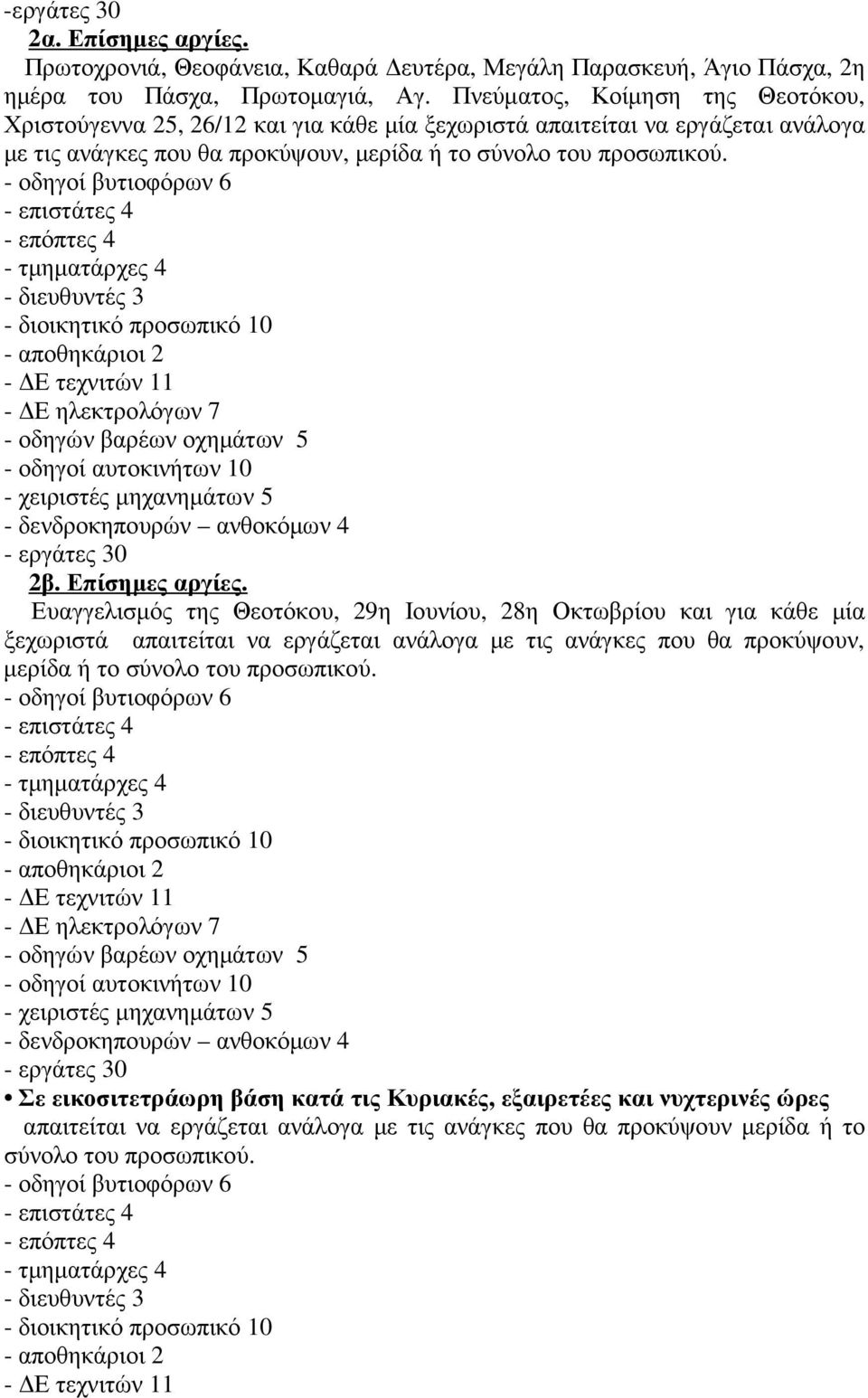 προσωπικού. 2β. Επίσηµες αργίες.