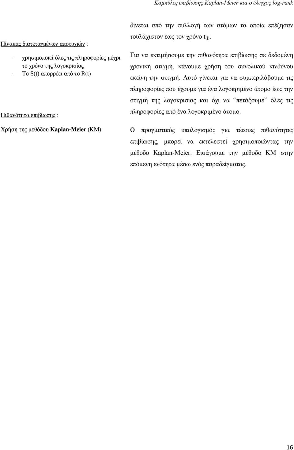 Για να εκτιμήσουμε την πιθανότητα επιβίωσης σε δεδομένη χρονική στιγμή, κάνουμε χρήση του συνολικού κινδύνου εκείνη την στιγμή.