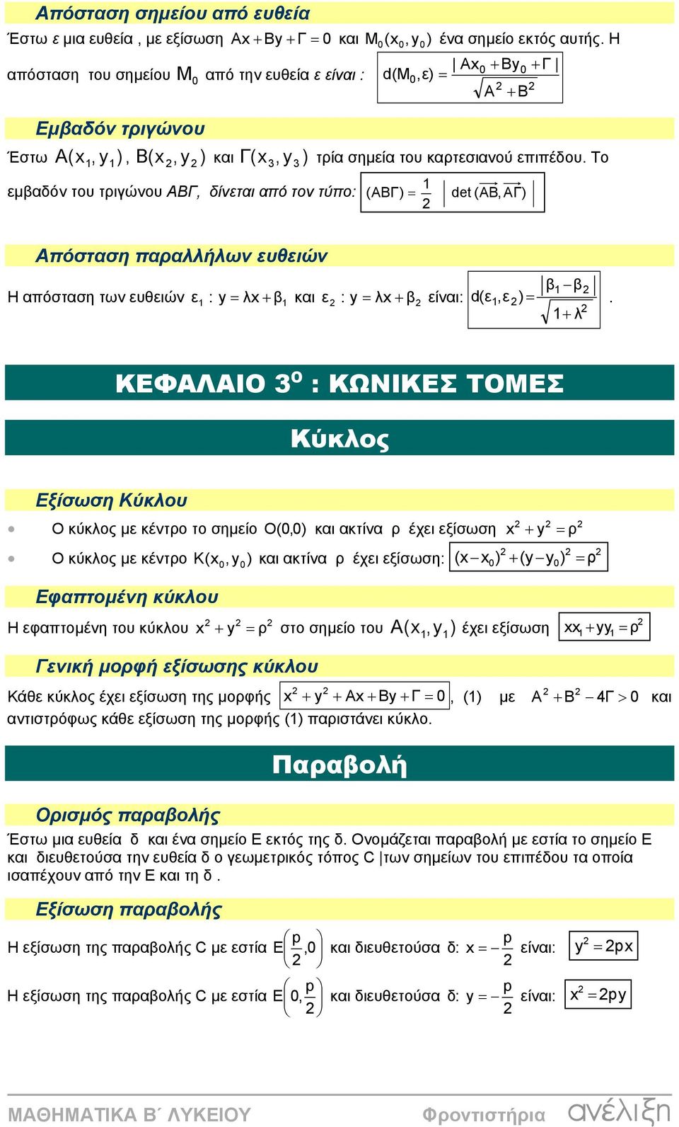 Το 3 εµ δόν του τριγώνου ΑΒΓ, δίνετι πό τον τύπο: ( ΑΒΓ) = det (AB, A Γ) Απόστση πρλλήλων ευθειών Η πόστση των ευθειών ε : = λ + κι ε : = λ + είνι: d(ε, ε ) =.