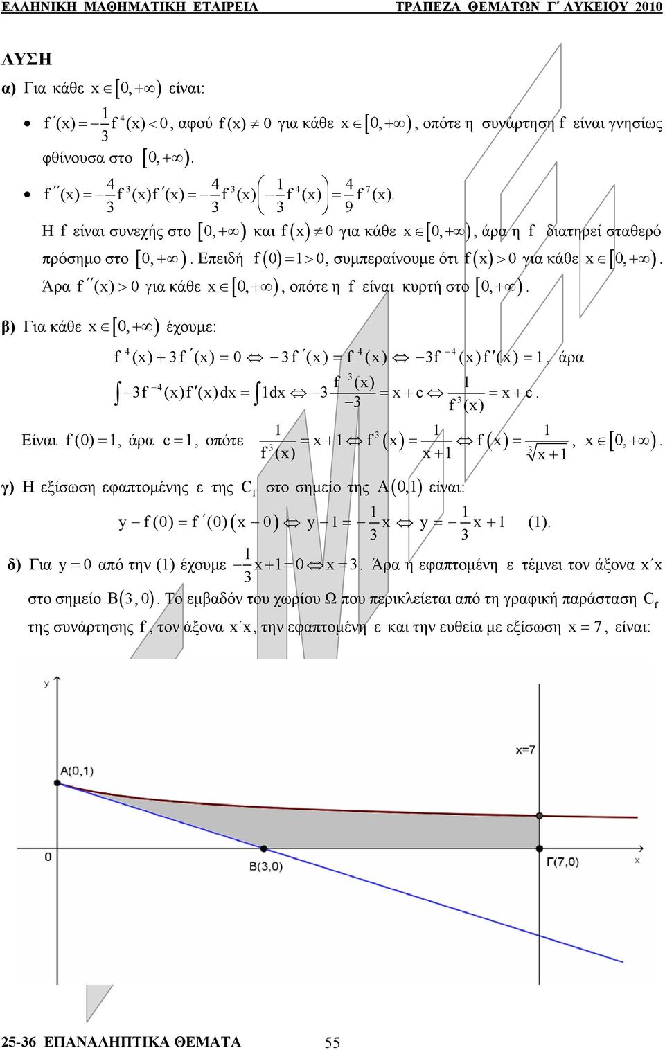 () () () () () +, άρ η διτηρεί στθερό + = = =, άρ 4 () () ()d d c c = = + () = + () + =, πότε = + = = + +, [, ) γ) Η εξίσωση εφπτμένης ε της A, είνι: y () = () ( ) y = y = + () δ) Γι y= πό την ()