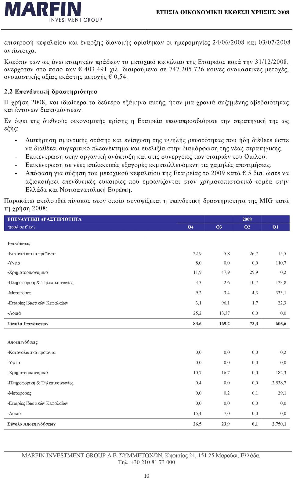 726 κοινές ονοµαστικές µετοχές, ονοµαστικής αξίας εκάστης µετοχής 0,54. 2.
