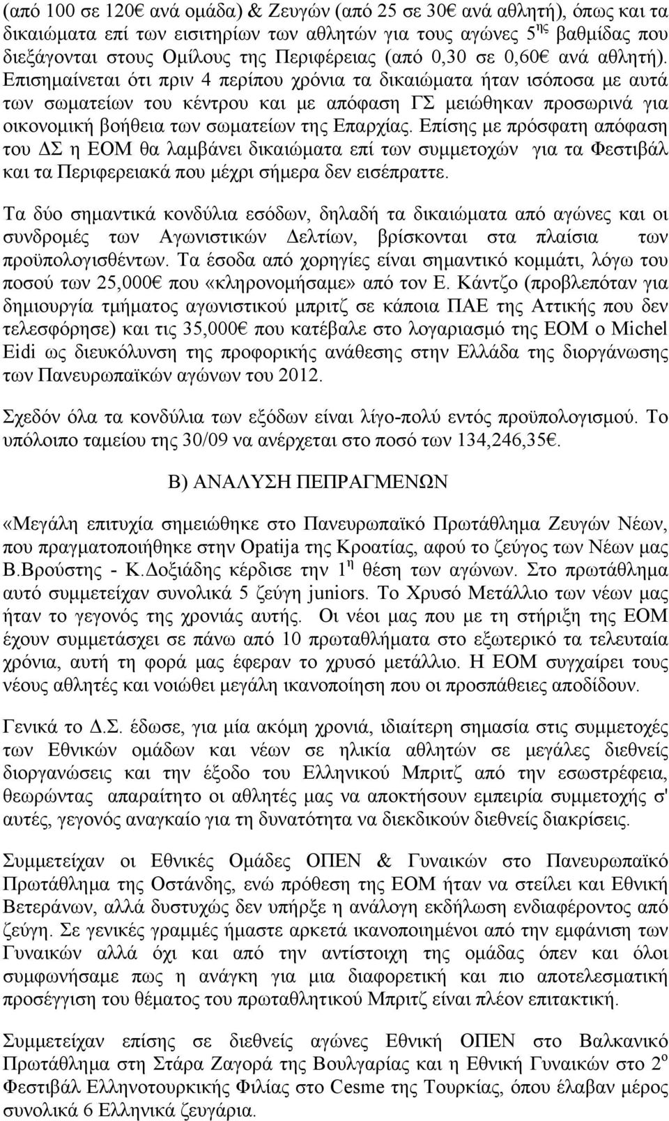 Επισημαίνεται ότι πριν 4 περίπου χρόνια τα δικαιώματα ήταν ισόποσα με αυτά των σωματείων του κέντρου και με απόφαση ΓΣ μειώθηκαν προσωρινά για οικονομική βοήθεια των σωματείων της Επαρχίας.