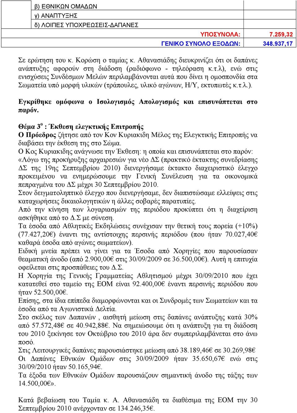 τ.λ.). Εγκρίθηκε ομόφωνα ο Ισολογισμός Απολογισμός και επισυνάπτεται στο παρόν.