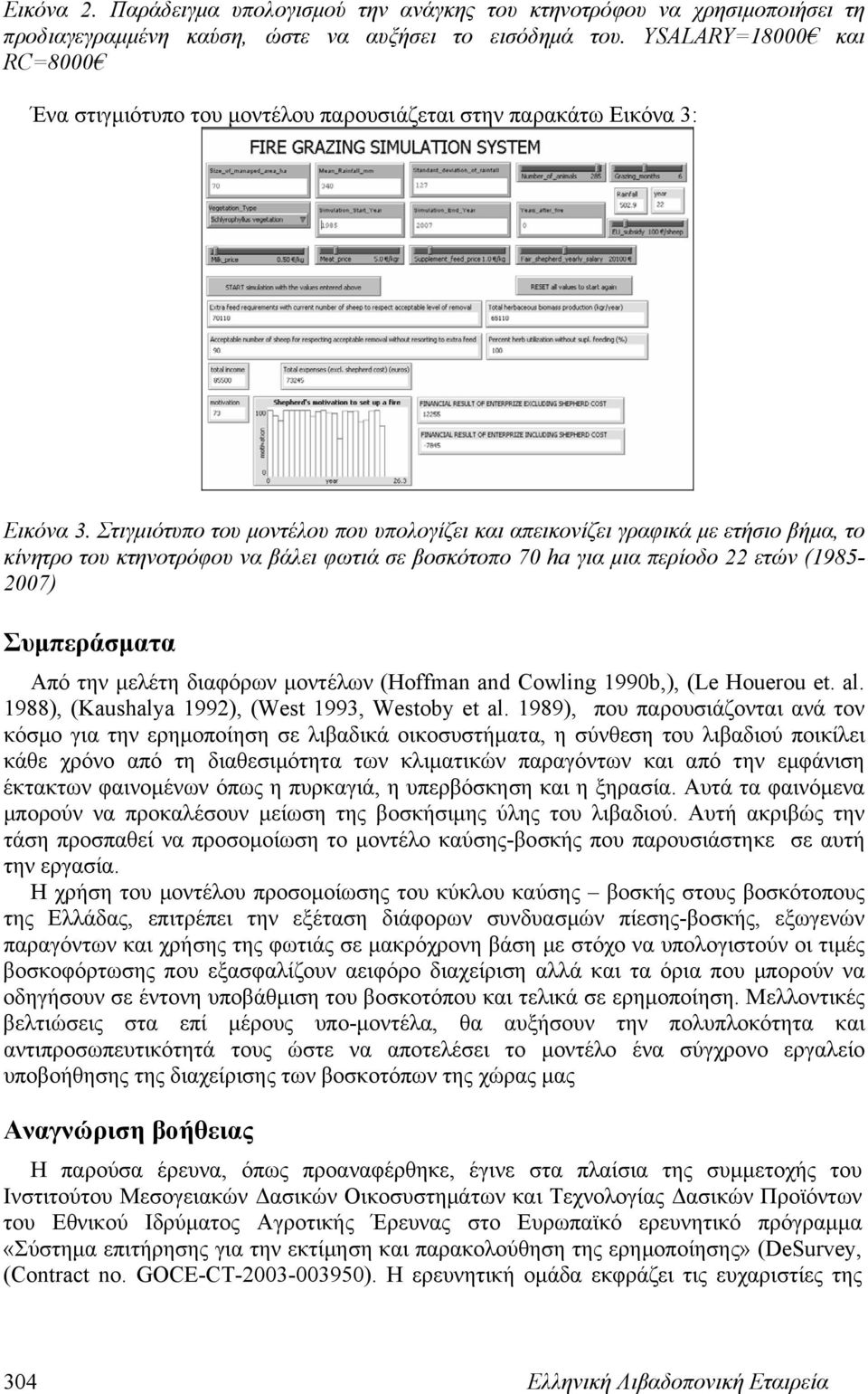 Στιγμιότυπο του μοντέλου που υπολογίζει και απεικονίζει γραφικά με ετήσιο βήμα, το κίνητρο του κτηνοτρόφου να βάλει φωτιά σε βοσκότοπο 70 ha για μια περίοδο 22 ετών (1985-2007) Συμπεράσματα Από την