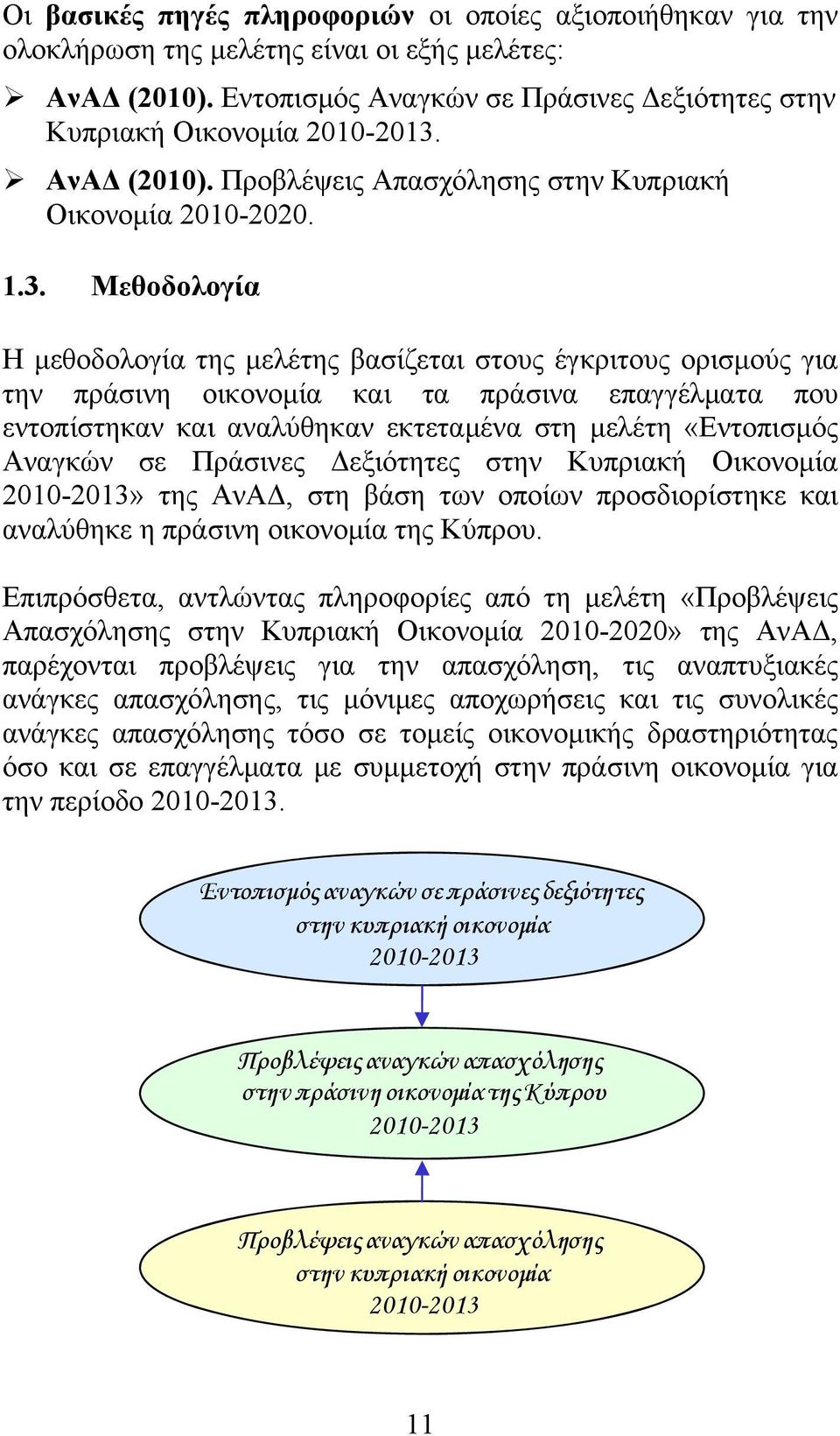 Μεθοδολογία Η μεθοδολογία της μελέτης βασίζεται στους έγκριτους ορισμούς για την πράσινη οικονομία και τα πράσινα επαγγέλματα που εντοπίστηκαν και αναλύθηκαν εκτεταμένα στη μελέτη «Εντοπισμός Αναγκών