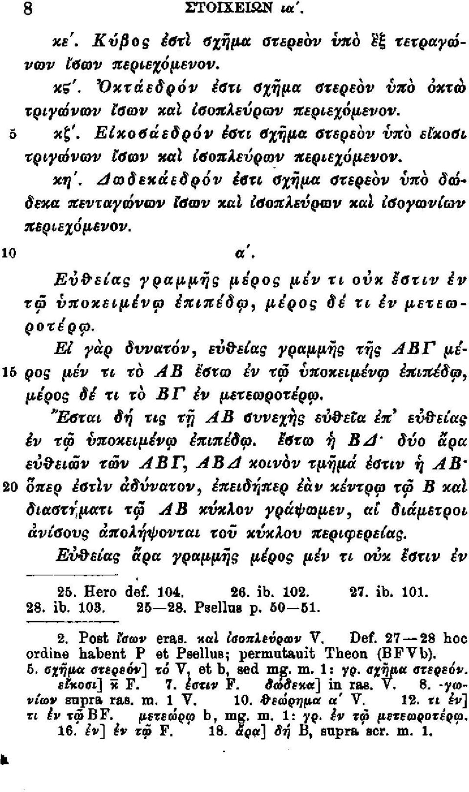 Ενδειας γραμμής μέρος μεν τι ονχ έΰτιν έν τω νποχειμένω έπιπέδω, μέρος δέ τι έν μετέωρο τ έ ρω.