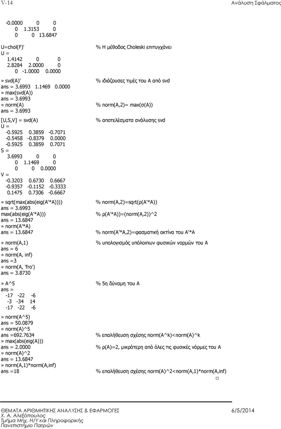 6730 0.6667-0.9357-0.5-0.3333 0.475 0.7306-0.6667 % αποτελέσµατα ανάλυσης svd» sqrt(max(abs(eg('*)))) % orm(,)=sqrt(ρ('*)) as = 3.6993 max(abs(eg(α *Α))) % ρ('*))=(orm(,))^ as = 3.