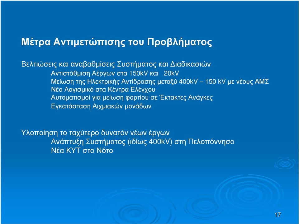 Λογισμικό στα Κέντρα Ελέγχου Αυτοματισμοί για μείωση φορτίου σε Έκτακτες Ανάγκες Εγκατάσταση Αιχμιακών