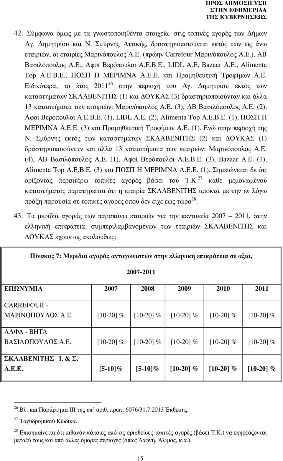 ηµητρίου εκτός των καταστηµάτων ΣΚΛΑΒΕΝΙΤΗΣ (1) και ΟΥΚΑΣ (3) δραστηριοποιούνταν και άλλα 13 καταστήµατα των εταιριών: Μαρινόπουλος A.E. (3), ΑΒ Βασιλόπουλος Α.Ε. (2), Αφοί Βερόπουλοι A.E.B.E. (1), LIDL A.