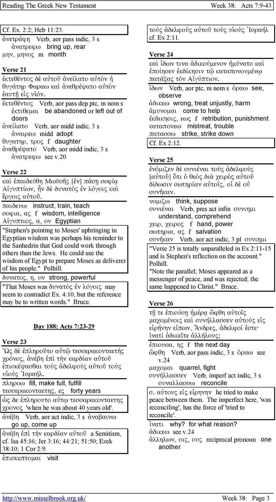 3 s ἀνατρεφω see v.20 Verse 22 καὶ ἐπαιδεύθη Μωϋσῆς [ἐν] πάσῃ σοφίᾳ Αἰγυπτίων, ἦν δὲ δυνατὸς ἐν λόγοις καὶ ἔργοις αὐτοῦ.