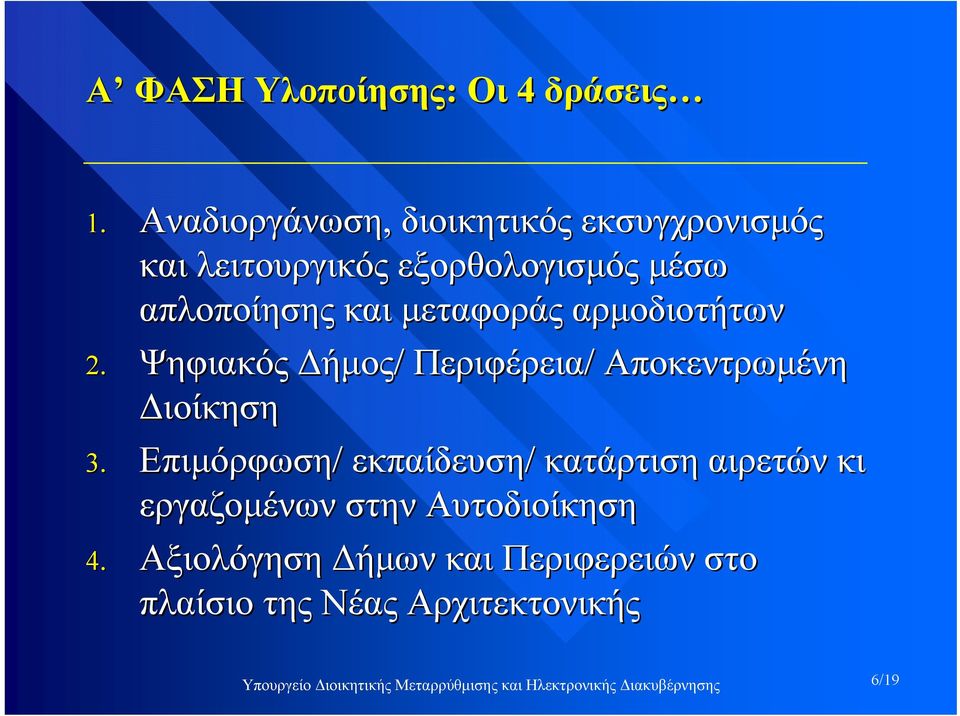 αρμοδιοτήτων 2. Ψηφιακός Δήμος/ Περιφέρεια/ Αποκεντρωμένη Διοίκηση 3.