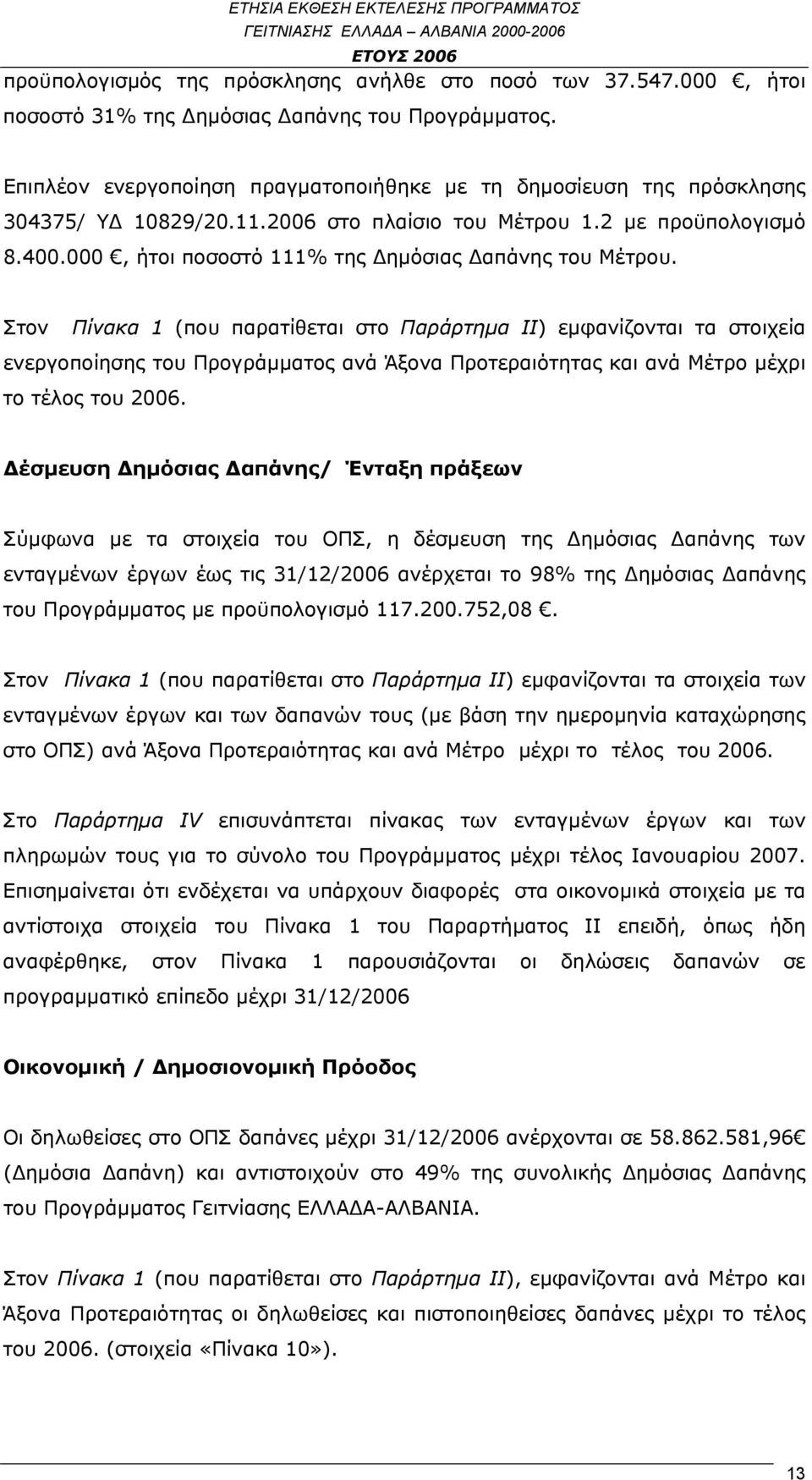 000, ήτοι ποσοστό 111% της Δημόσιας Δαπάνης του Μέτρου.