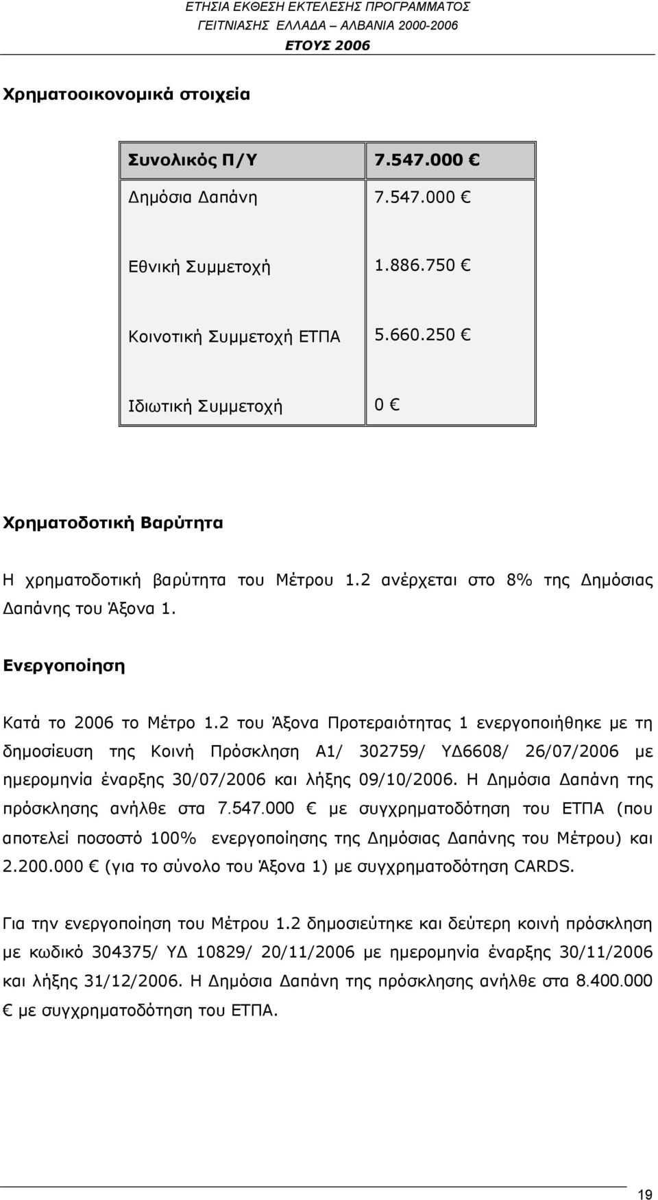 2 του Άξονα Προτεραιότητας 1 ενεργοποιήθηκε με τη δημοσίευση της Κοινή Πρόσκληση Α1/ 302759/ ΥΔ6608/ 26/07/2006 με ημερομηνία έναρξης 30/07/2006 και λήξης 09/10/2006.