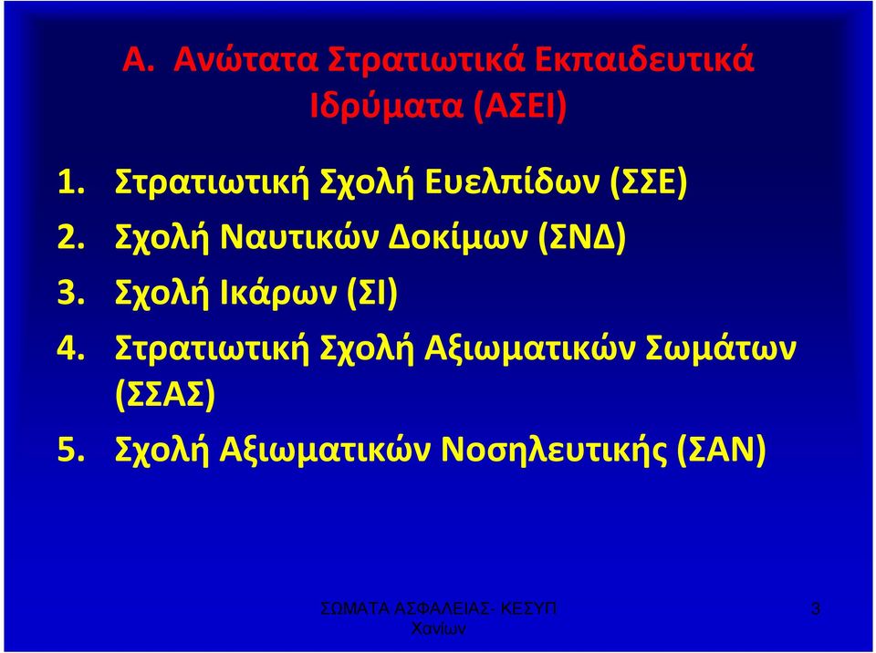 Σχολή Ναυτικών Δοκίμων (ΣΝΔ) 3. Σχολή Ικάρων (ΣΙ) 4.