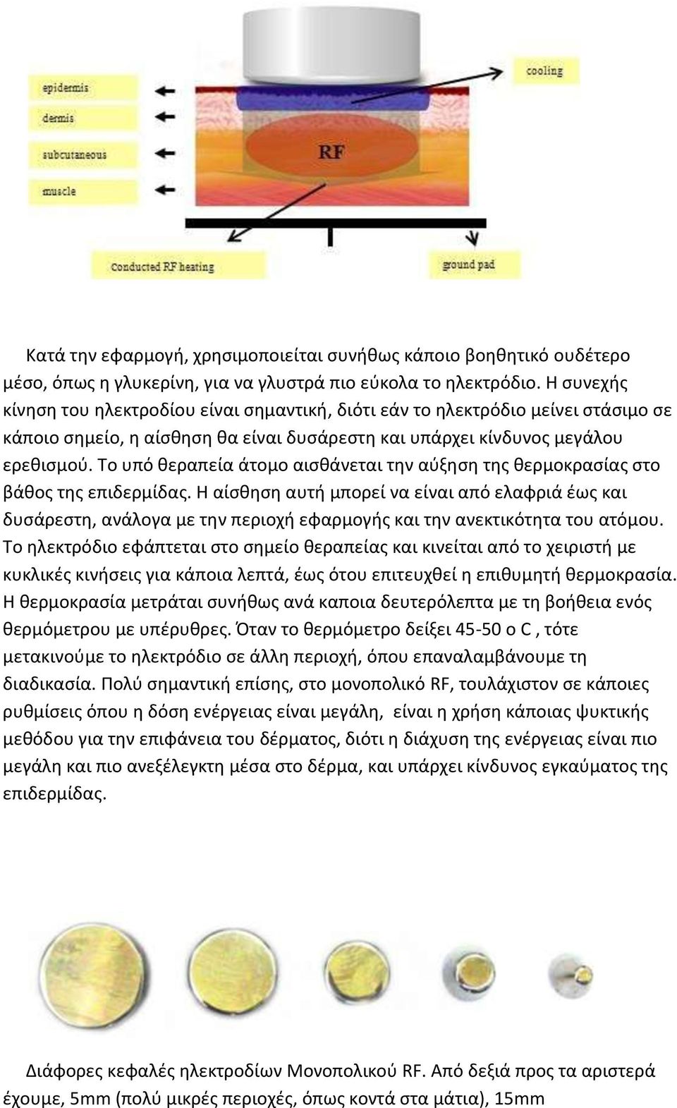 Το υπό θεραπεία άτομο αισθάνεται την αύξηση της θερμοκρασίας στο βάθος της επιδερμίδας.