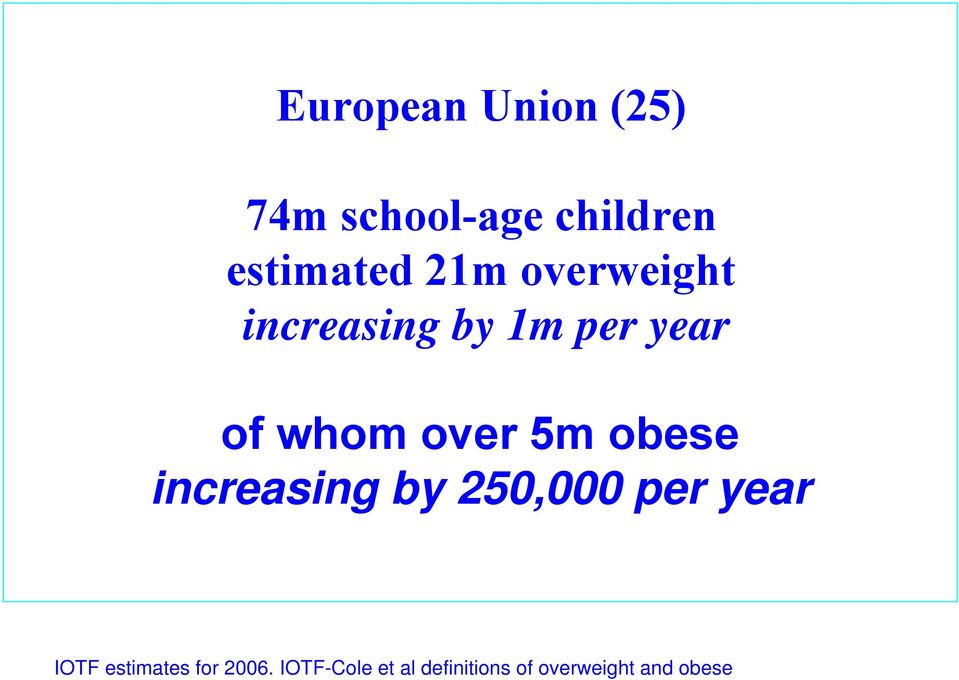 obese increasing by 250,000 per year IOTF estimates for