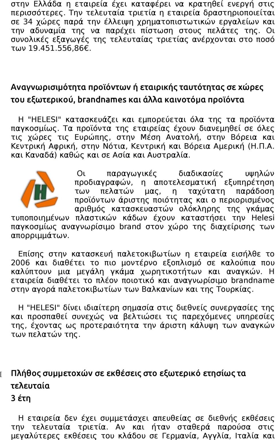 Οι συνολικές εξαγωγές της τελευταίας τριετίας ανέρχονται στο ποσό των 19.451.556,86.