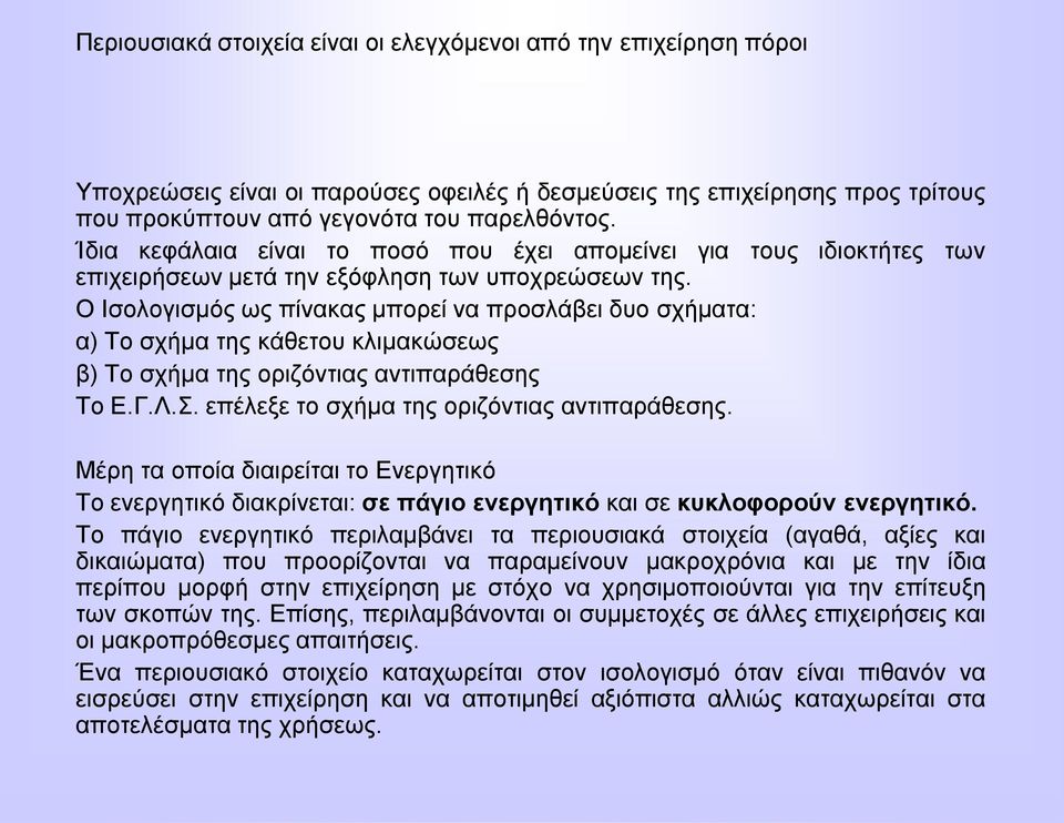 Ο Ηζνινγηζκόο σο πίλαθαο κπνξεί λα πξνζιάβεη δπν ζρήκαηα: α) Σν ζρήκα ηεο θάζεηνπ θιηκαθώζεσο β) Σν ζρήκα ηεο νξηδόληηαο αληηπαξάζεζεο Σν Δ.Γ.Λ.. επέιεμε ην ζρήκα ηεο νξηδόληηαο αληηπαξάζεζεο.