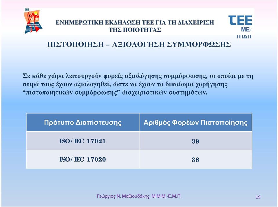 πιστοποιητικών συμμόρφωσης διαχειριστικών συστημάτων.