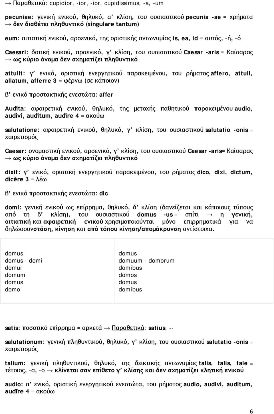 attulit: γ ενικό, οριστική ενεργητικού παρακειμένου, του ρήματος affero, attuli, allatum, afferre 3 = φέρνω (σε κάποιον) β ενικό προστακτικής ενεστώτα: affer Αudita: αφαιρετική ενικού, θηλυκό, της